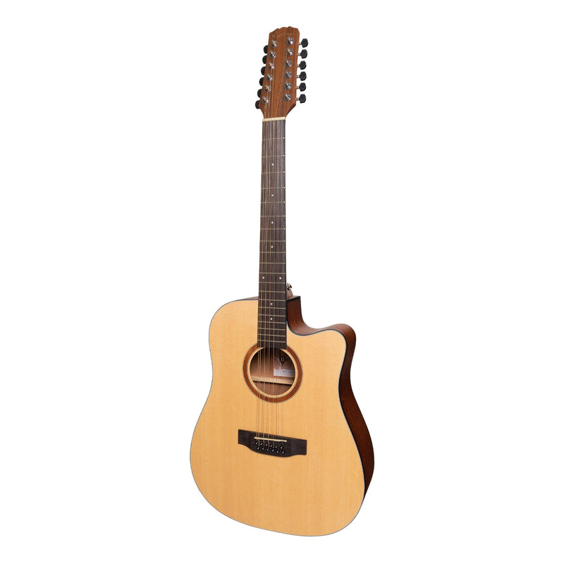 -Martinez 'Natural Series' Solid Spruce Top 12-String Acoustic-Electric Dreadnought Cutaway Guitar (Open Pore)-Living Music
