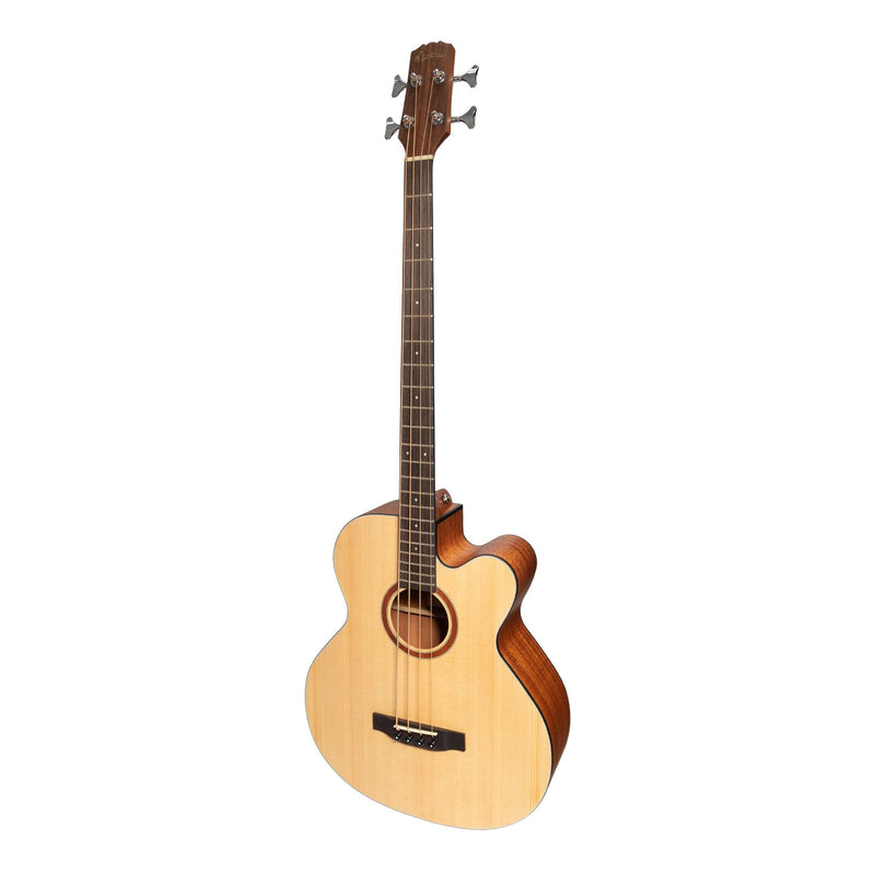 -Martinez 'Natural Series' Solid Spruce Top Acoustic-Electric Cutaway Bass Guitar (Open Pore)-Living Music