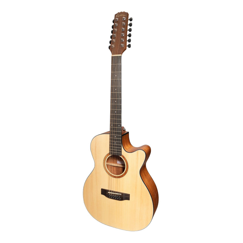-Martinez 'Natural Series' Spruce Top 12-String Acoustic-Electric Small Body Cutaway Guitar (Open Pore)-Living Music