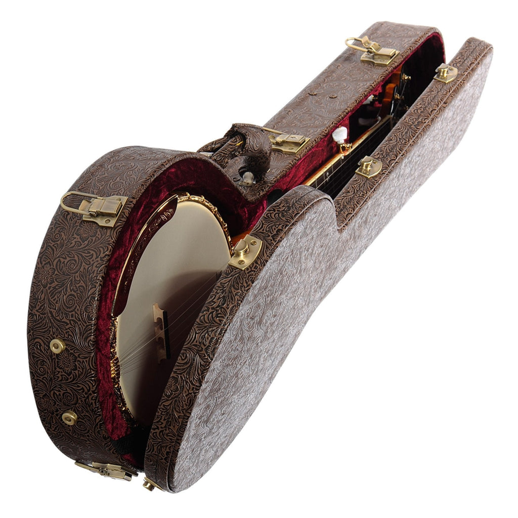 -Martinez Open-Back Shaped Banjo Hard Case (Paisley Brown)-Living Music