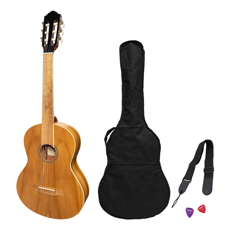 -Martinez 'Slim Jim' 3/4 Size Electric Classical Guitar Pack with Pickup/Tuner (Jati-Teakwood)-Living Music