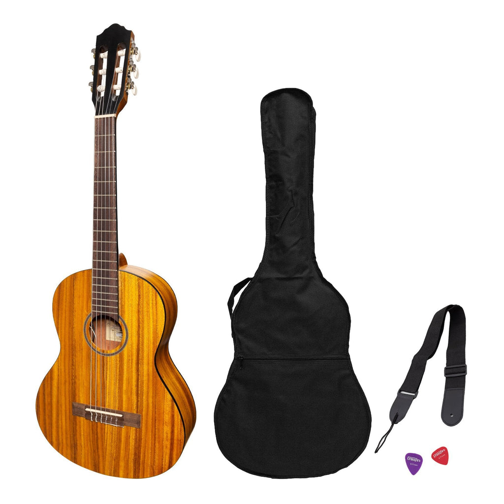 -Martinez 'Slim Jim' 3/4 Size Electric Classical Guitar Pack with Pickup/Tuner (Koa)-Living Music