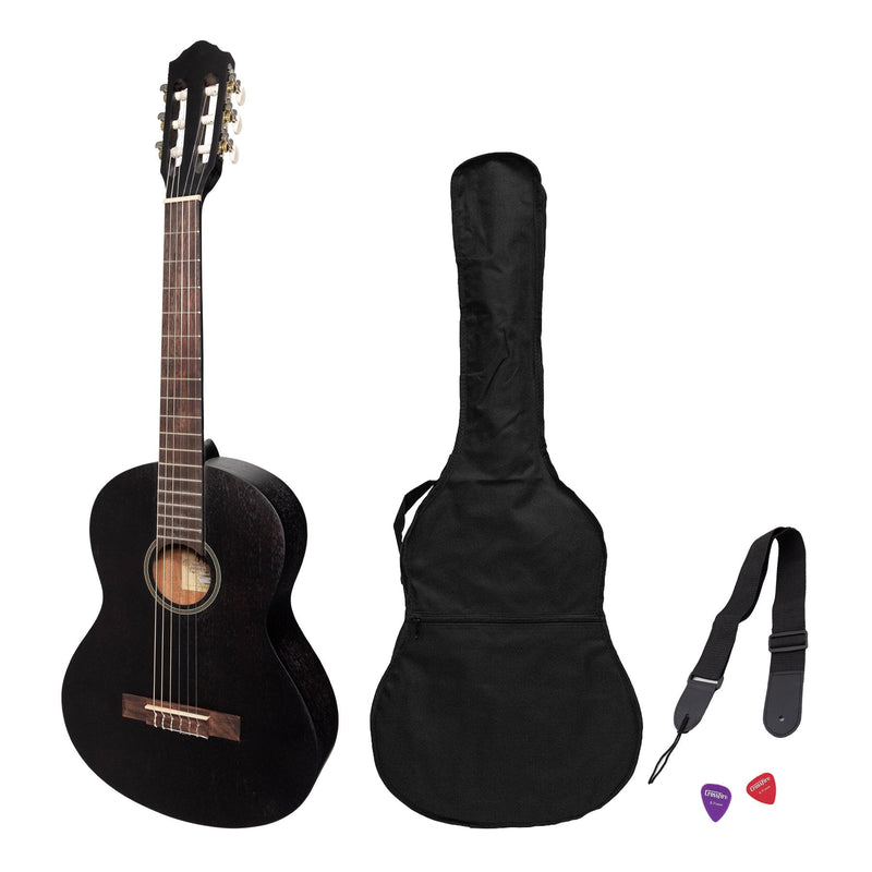 -Martinez 'Slim Jim' 3/4 Size Student Classical Guitar Pack with Built In Tuner (Black)-Living Music