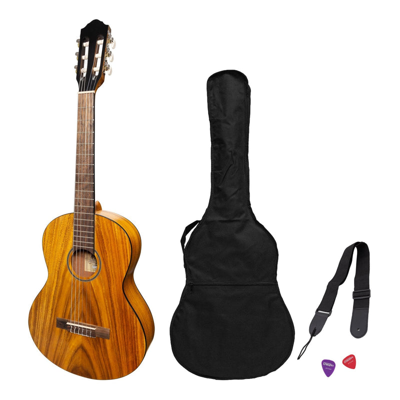 -Martinez 'Slim Jim' 3/4 Size Student Classical Guitar Pack with Built In Tuner (Koa)-Living Music