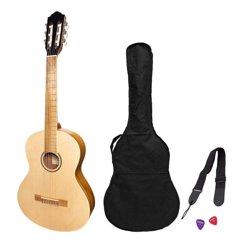 -Martinez 'Slim Jim' 3/4 Size Student Classical Guitar Pack with Built In Tuner (Spruce/Jati-Teakwood)-Living Music