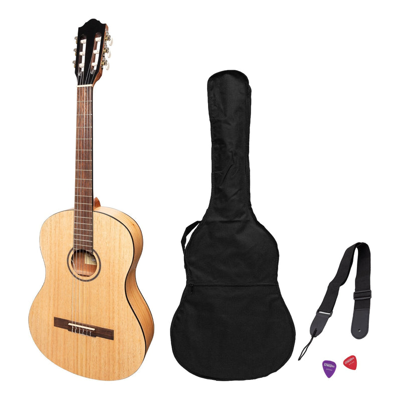 -Martinez 'Slim Jim' Full Size Electric Classical Guitar Pack with Pickup/Tuner (Mindi-Wood)-Living Music