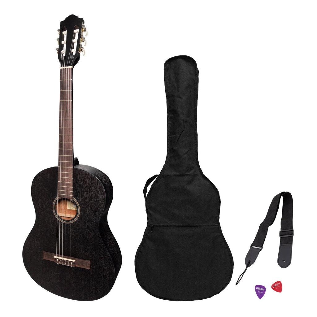-Martinez 'Slim Jim' Full Size Student Classical Guitar Pack with Built In Tuner (Black)-Living Music