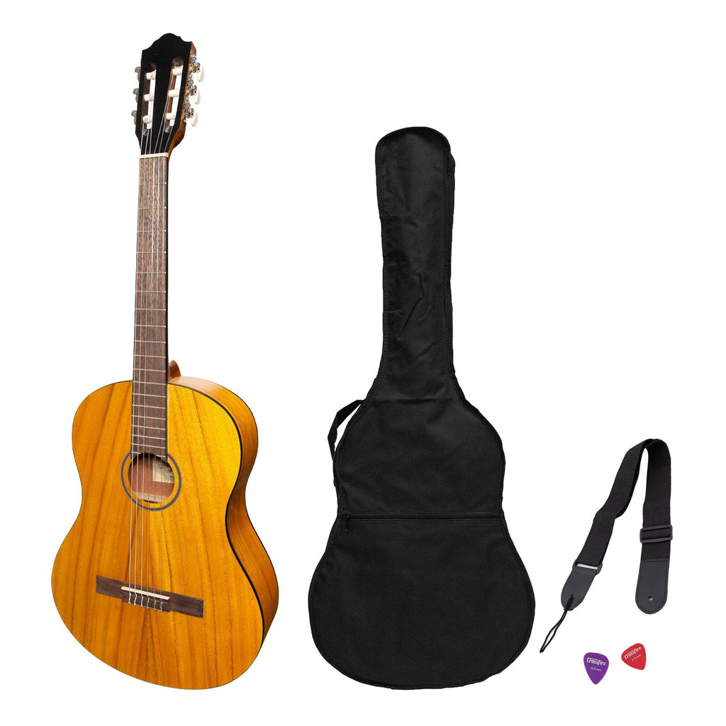 -Martinez 'Slim Jim' Full Size Student Classical Guitar Pack with Built In Tuner (Koa)-Living Music
