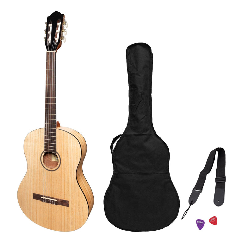 -Martinez 'Slim Jim' Full Size Student Classical Guitar Pack with Built In Tuner (Mindi-Wood)-Living Music