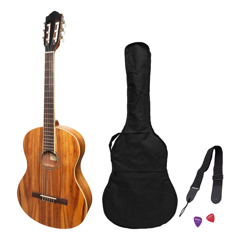 -Martinez 'Slim Jim' Full Size Student Classical Guitar Pack with Built In Tuner (Rosewood)-Living Music