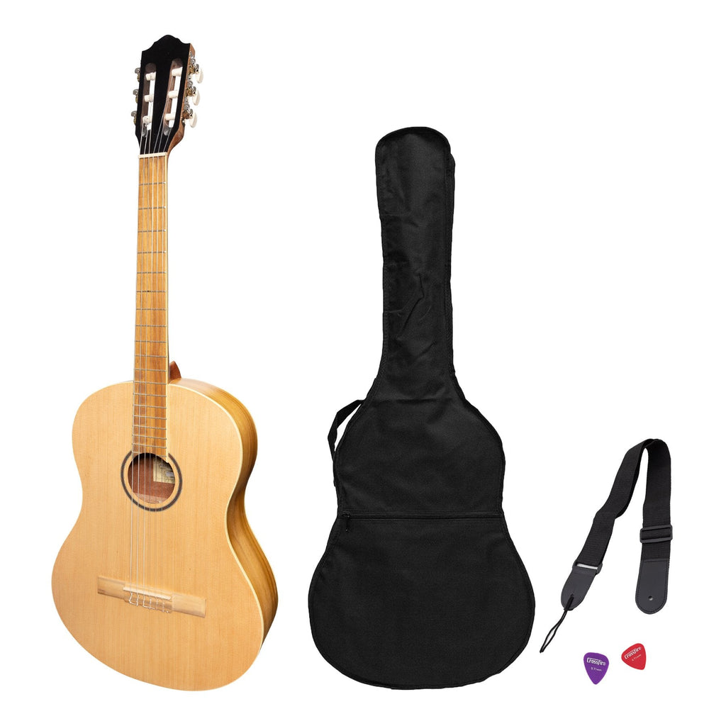 -Martinez 'Slim Jim' Full Size Student Classical Guitar Pack with Built In Tuner (Spruce/Jati-Teakwood)-Living Music