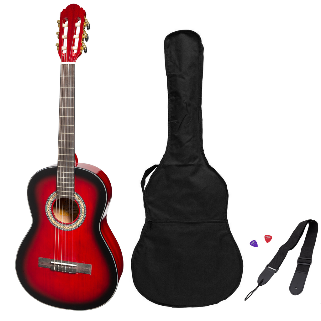 -Martinez 'Slim Jim' G-Series 3/4 Size Student Classical Guitar Pack with Built In Tuner (Trans Wine Red-Gloss)-Living Music