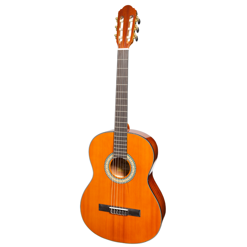 -Martinez 'Slim Jim' G-Series Full Size Classical Guitar with Built-in Tuner (Amber-Gloss)-Living Music