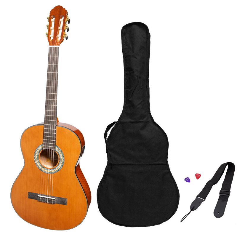 -Martinez 'Slim Jim' G-Series Left Handed 3/4 Size Student Classical Guitar Pack with Built In Tuner (Natural-Gloss)-Living Music
