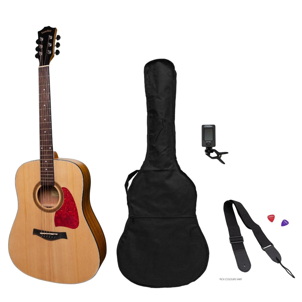 -Sanchez Acoustic Dreadnought Guitar Pack (Spruce/Koa)-Living Music