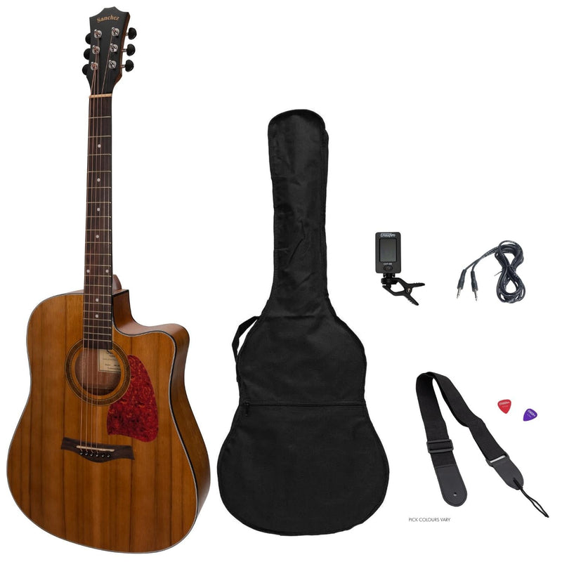 -Sanchez Acoustic-Electric Dreadnought Cutaway Guitar Pack (Acacia)-Living Music