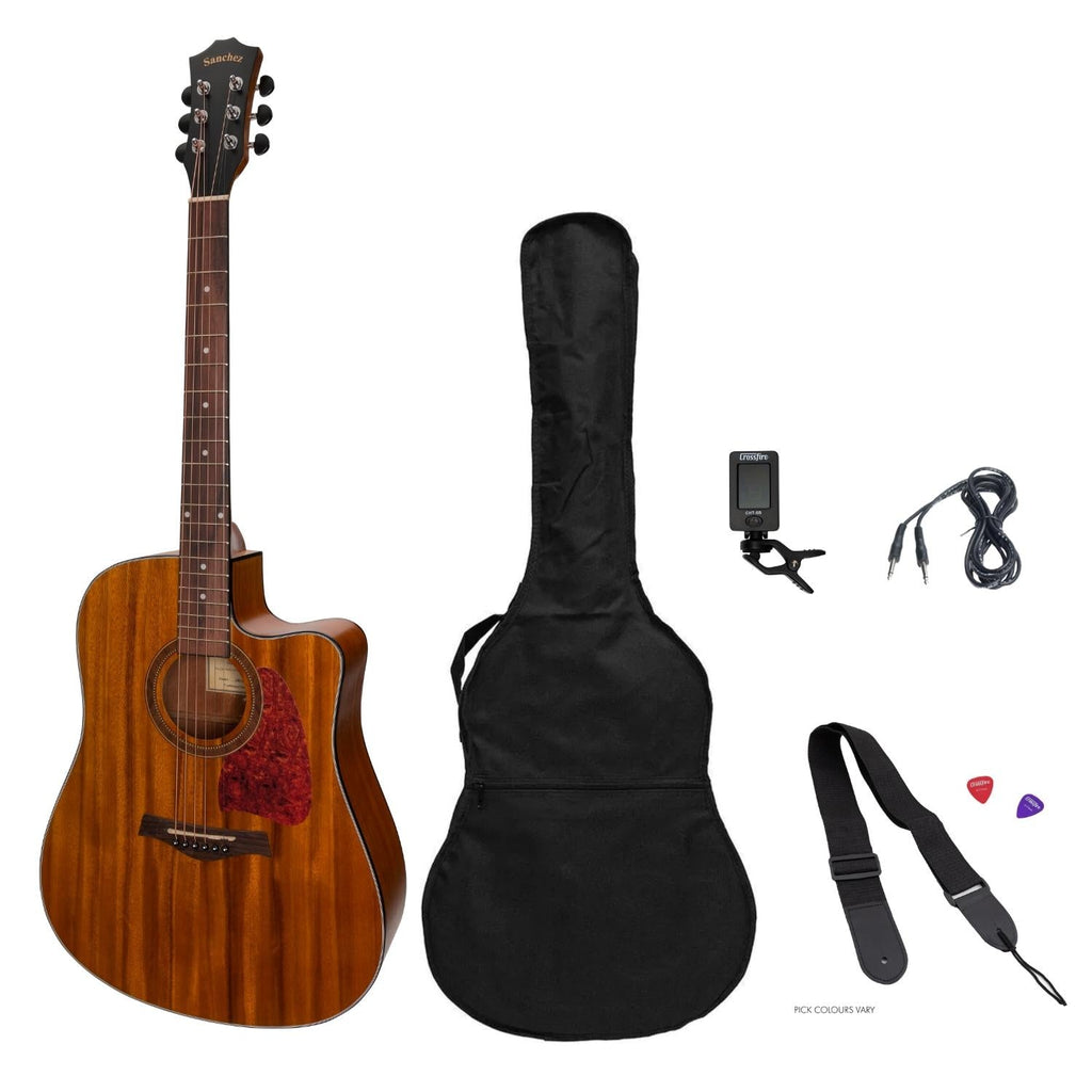 -Sanchez Acoustic-Electric Dreadnought Cutaway Guitar Pack (Koa)-Living Music