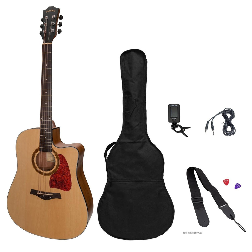 -Sanchez Acoustic-Electric Dreadnought Cutaway Guitar Pack (Spruce/Acacia)-Living Music
