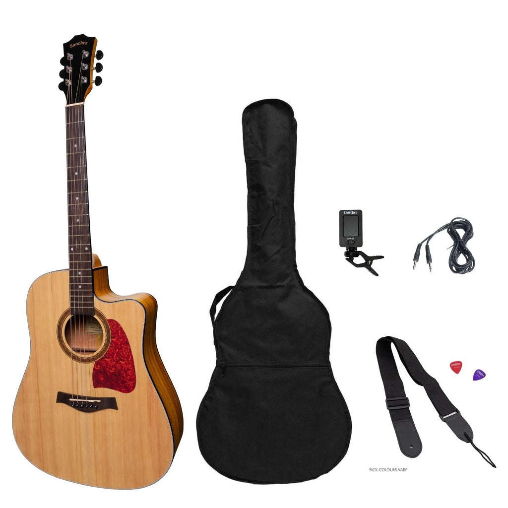 -Sanchez Acoustic-Electric Dreadnought Cutaway Guitar Pack (Spruce/Koa)-Living Music