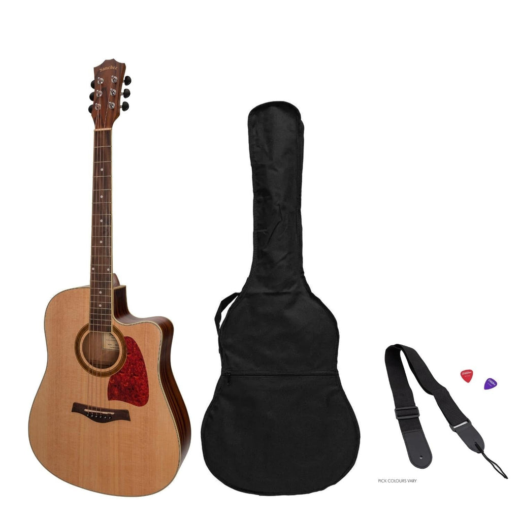 -Sanchez Acoustic-Electric Dreadnought Cutaway Guitar Pack (Spruce/Rosewood)-Living Music