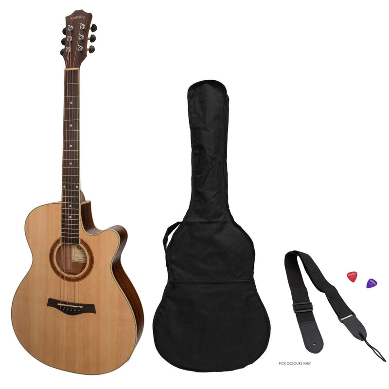 -Sanchez Acoustic-Electric Small Body Cutaway Guitar Pack (Spruce/Rosewood)-Living Music