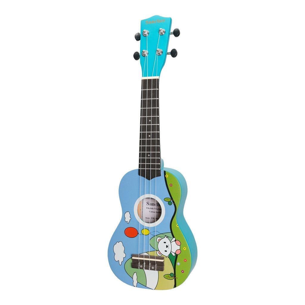 SU-F30-2-Sanchez 'Friendly Folk' Soprano Ukulele (Blue/Balloon Bear)-Living Music