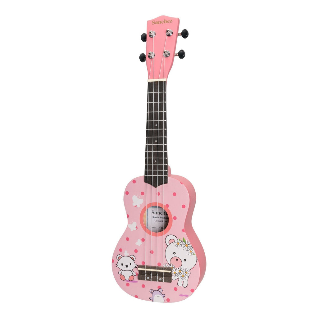 SU-F30-1-Sanchez 'Friendly Folk' Soprano Ukulele (Pink/Teddy)-Living Music