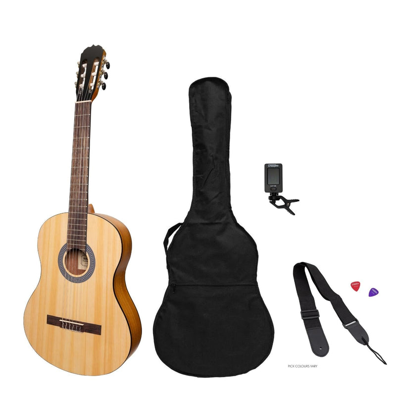 -Sanchez Full-size Size Student Classical Guitar Pack (Spruce/Koa)-Living Music