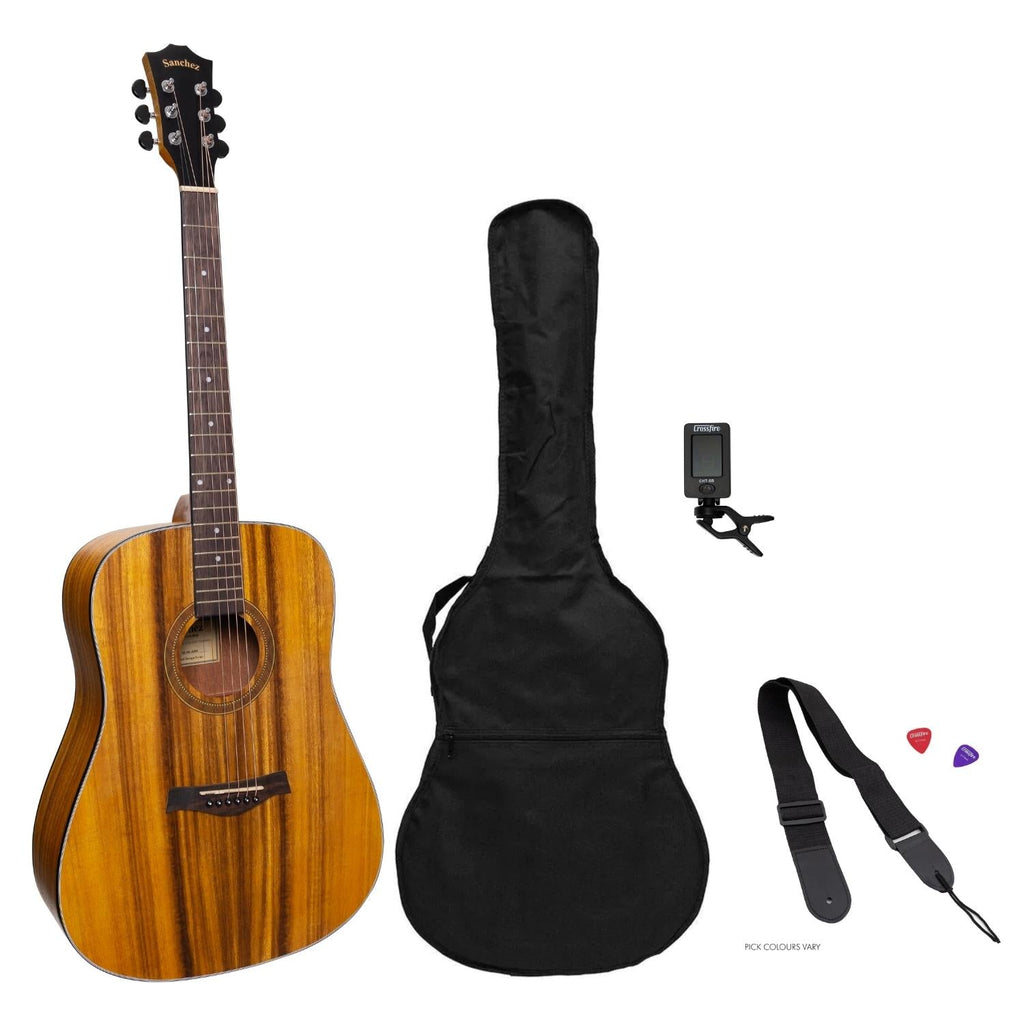 -Sanchez Left Handed Acoustic Dreadnought Guitar Pack (Koa)-Living Music