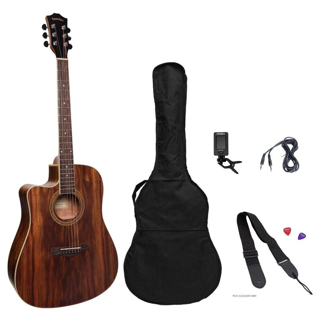 -Sanchez Left Handed Acoustic-Electric Dreadnought Cutaway Guitar Pack (Rosewood)-Living Music
