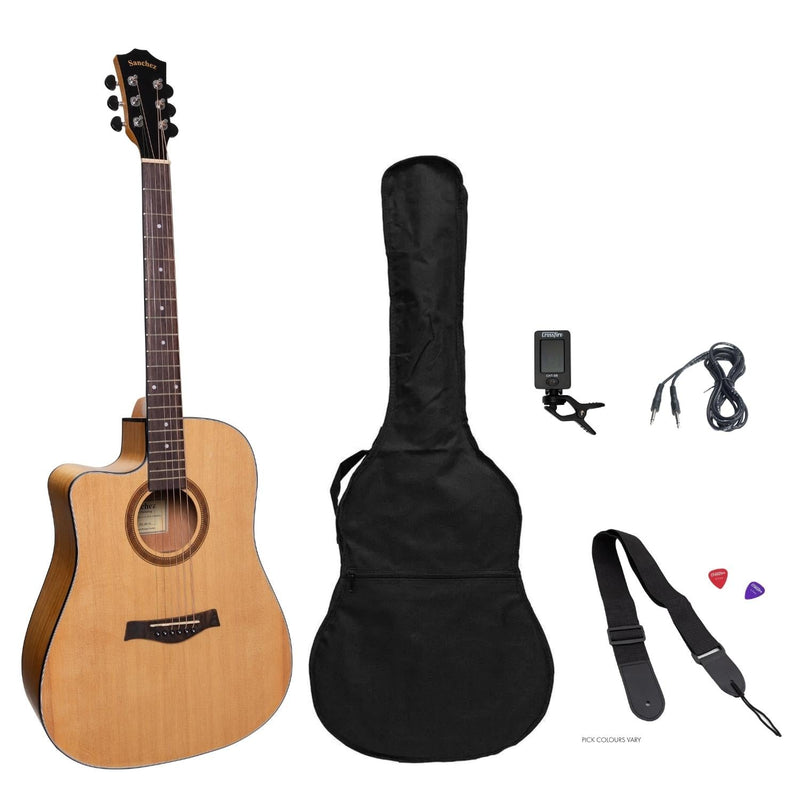 -Sanchez Left Handed Acoustic-Electric Dreadnought Cutaway Guitar Pack (Spruce/Acacia)-Living Music