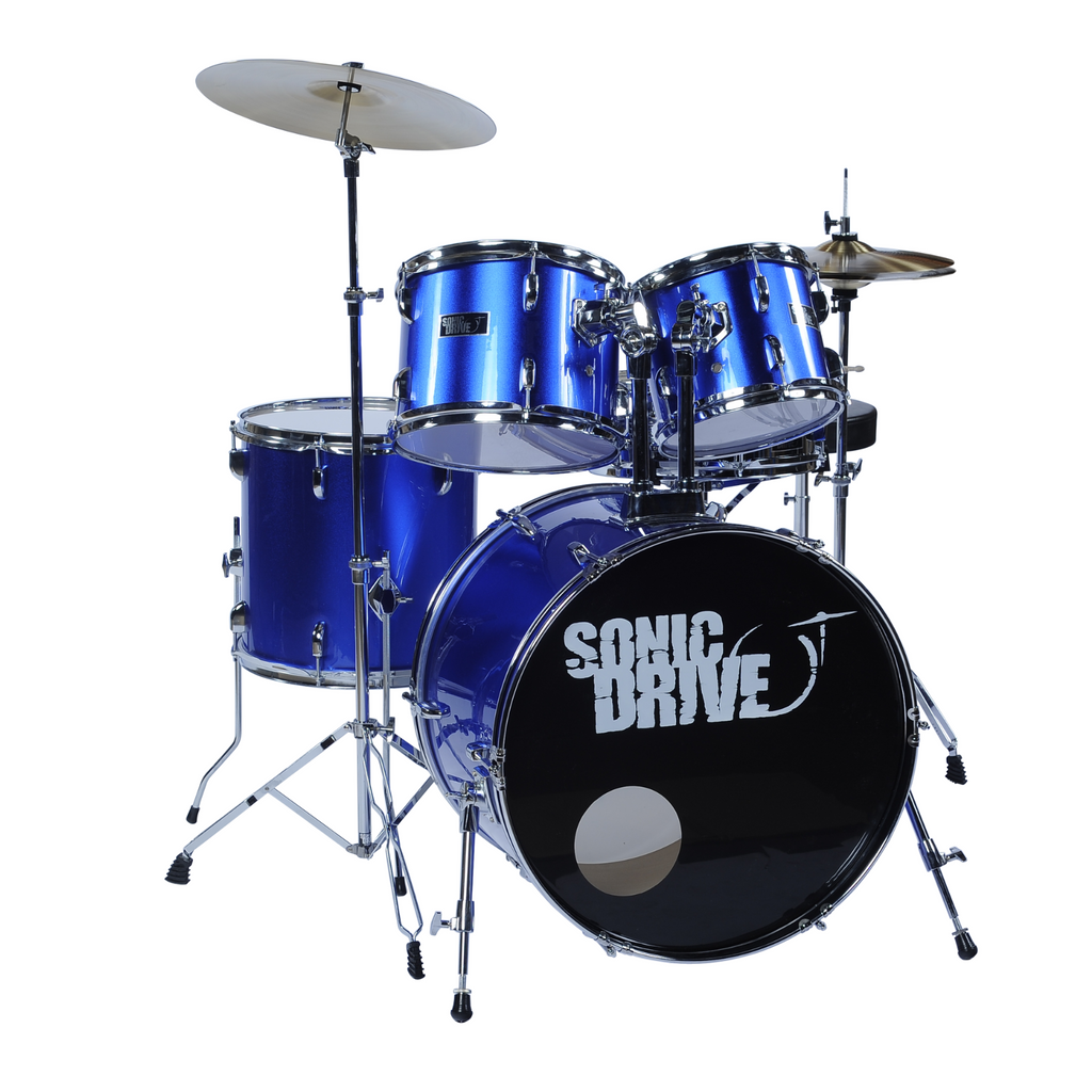 -Sonic Drive 5-Piece Rock Drum Kit with 22" Bass Drum (Metallic Blue w/ Chrome Hardware)-Living Music