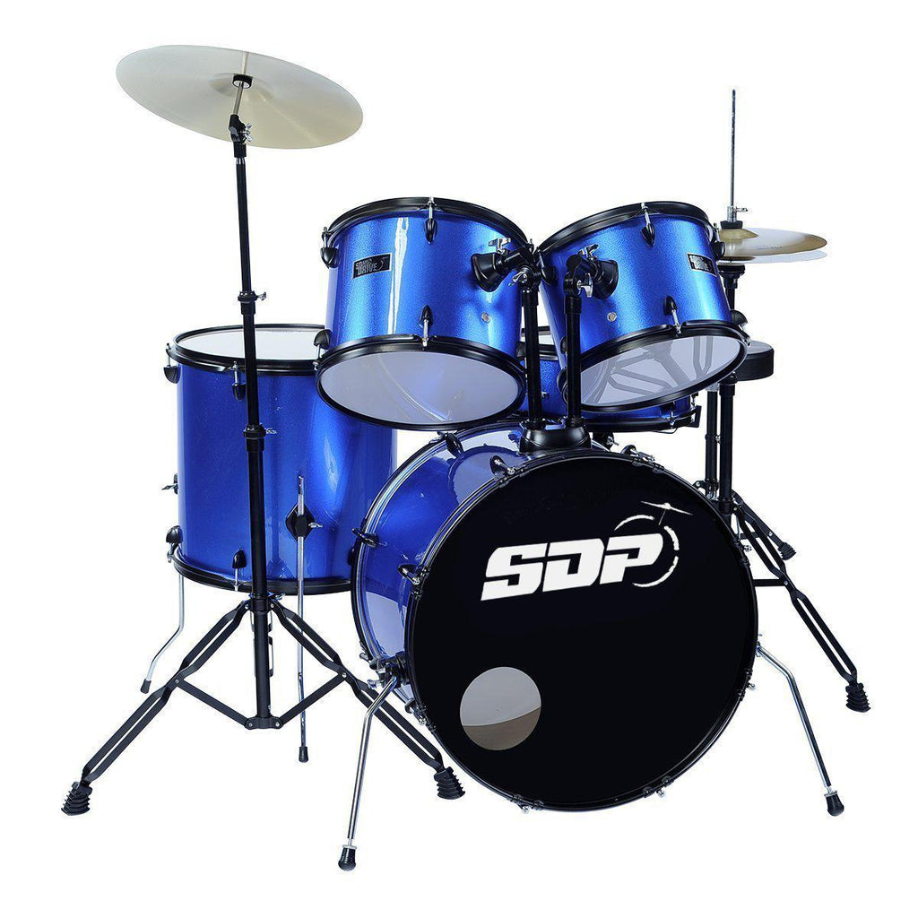 -Sonic Drive 5-Piece Rock Drum Kit with 22" Bass Drum (Metallic Blue w/ Matte Black Hardware)-Living Music