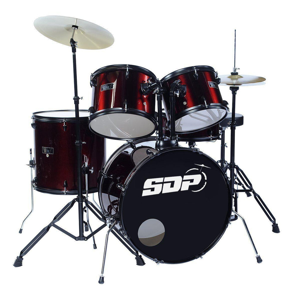 -Sonic Drive 5-Piece Rock Drum Kit with 22" Bass Drum (Metallic Wine Red)-Living Music