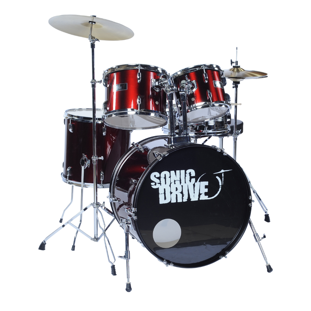 -Sonic Drive 5-Piece Rock Drum Kit with 22" Bass Drum (Metallic Wine Red w/ Chrome Hardware)-Living Music