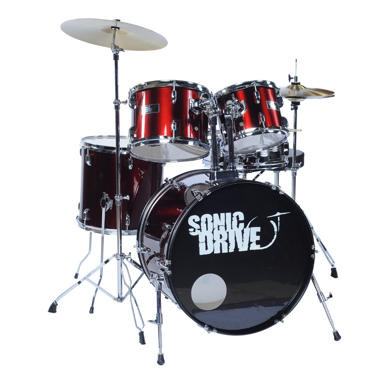 -Sonic Drive 5-Piece Rock Drum Kit with 22" Bass Drum (Metallic Wine Red w/ Chrome Hardware)-Living Music