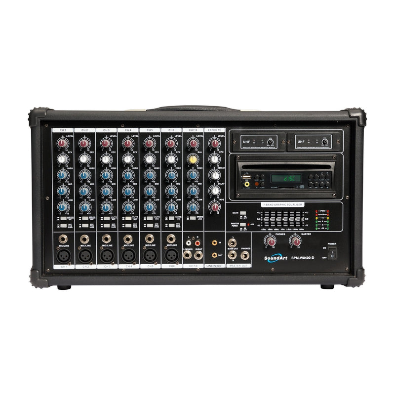 -SoundArt 8 Channel 400 Watt Dual Wireless Powered Mixer PA System with DVD Player-Living Music