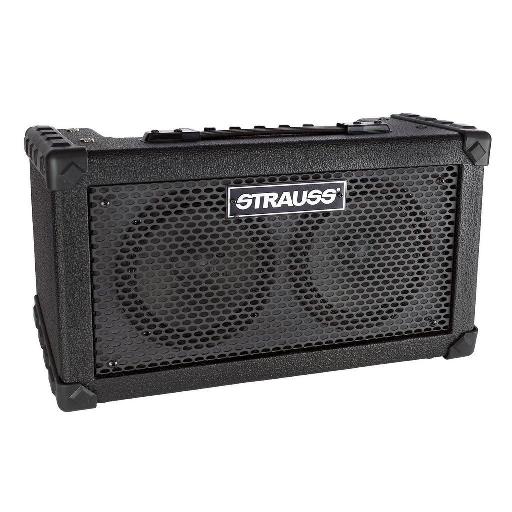 -Strauss 'Busker' 20 Watt Solid State Rechargeable DC Amplifier (Black)-Living Music
