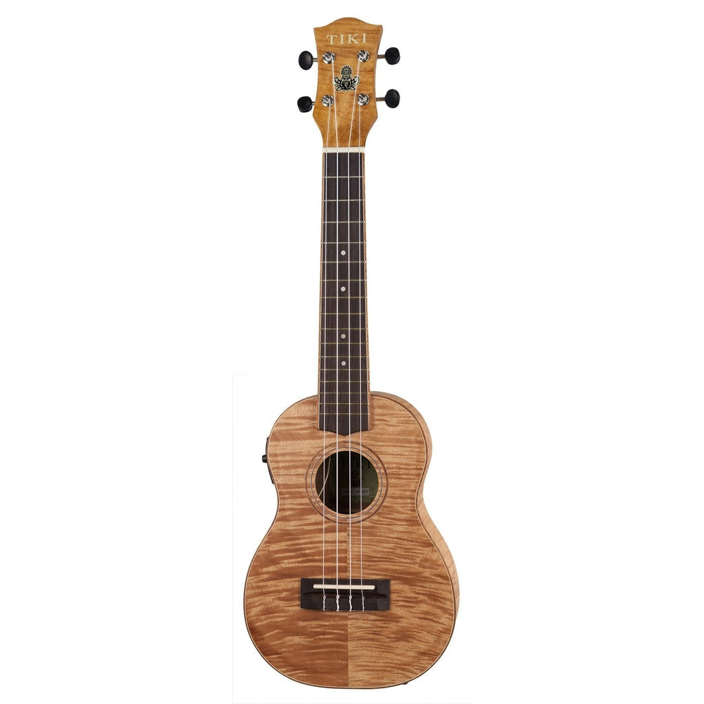 -Tiki '2 Series' Mahogany Flame Top Concert Electric Ukulele with Gig Bag (Natural Satin)-Living Music