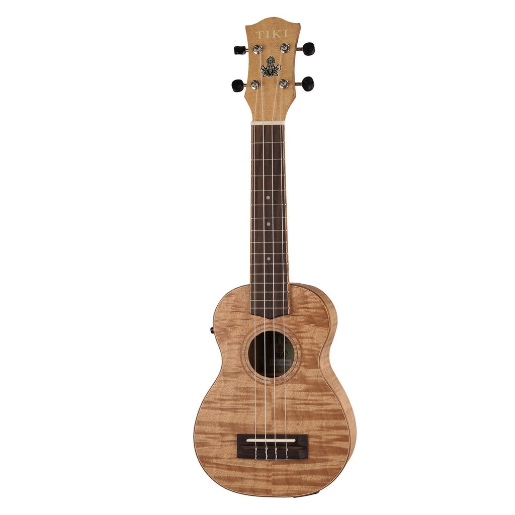 -Tiki '2 Series' Mahogany Flame Top Soprano Electric Ukulele with Gig Bag (Natural Satin)-Living Music