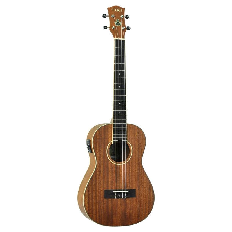 -Tiki '5 Series' Mahogany Solid Top Electric Baritone Ukulele with Hard Case (Natural Satin)-Living Music