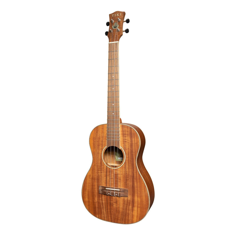 -Tiki '9 Series' Koa Solid Top Baritone Ukulele with Hard Case (Natural Satin)-Living Music
