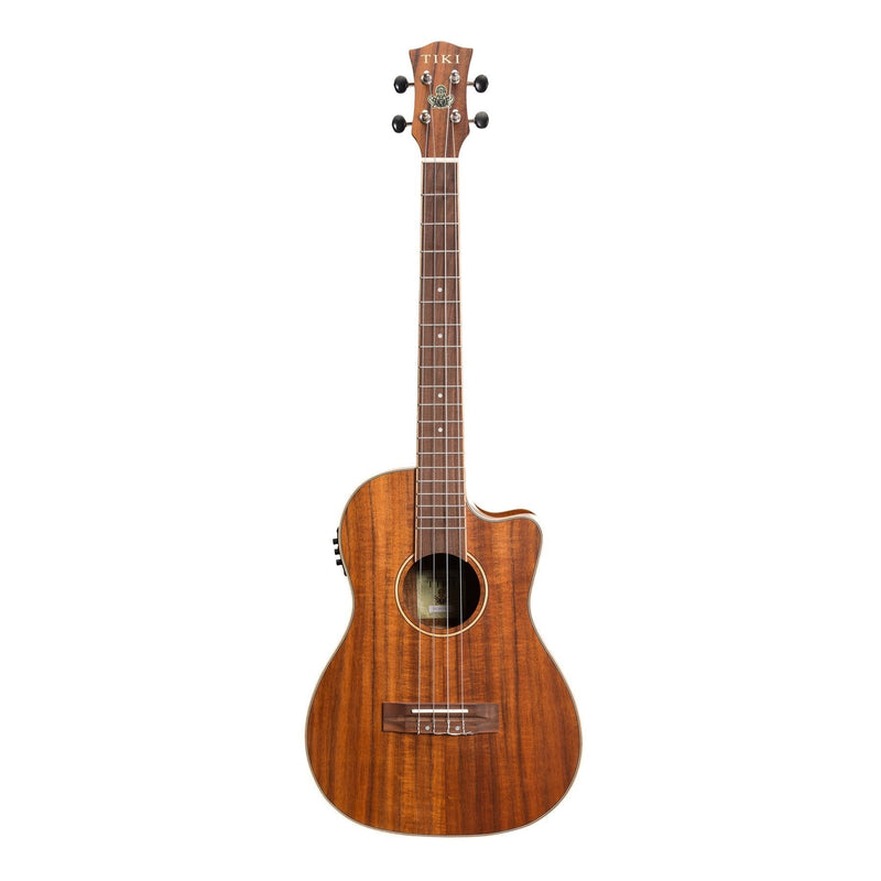 -Tiki '9 Series' Koa Solid Top Electric Cutaway Baritone Ukulele with Hard Case (Natural Satin)-Living Music