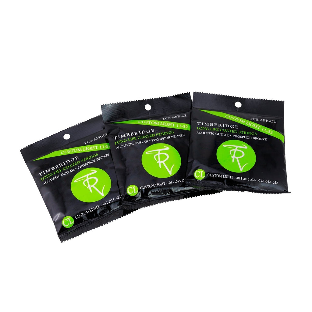 -Timberidge 3 Pack Custom Light Phosphor Bronze Long Life Coated Acoustic Guitar Strings (11-52)-Living Music
