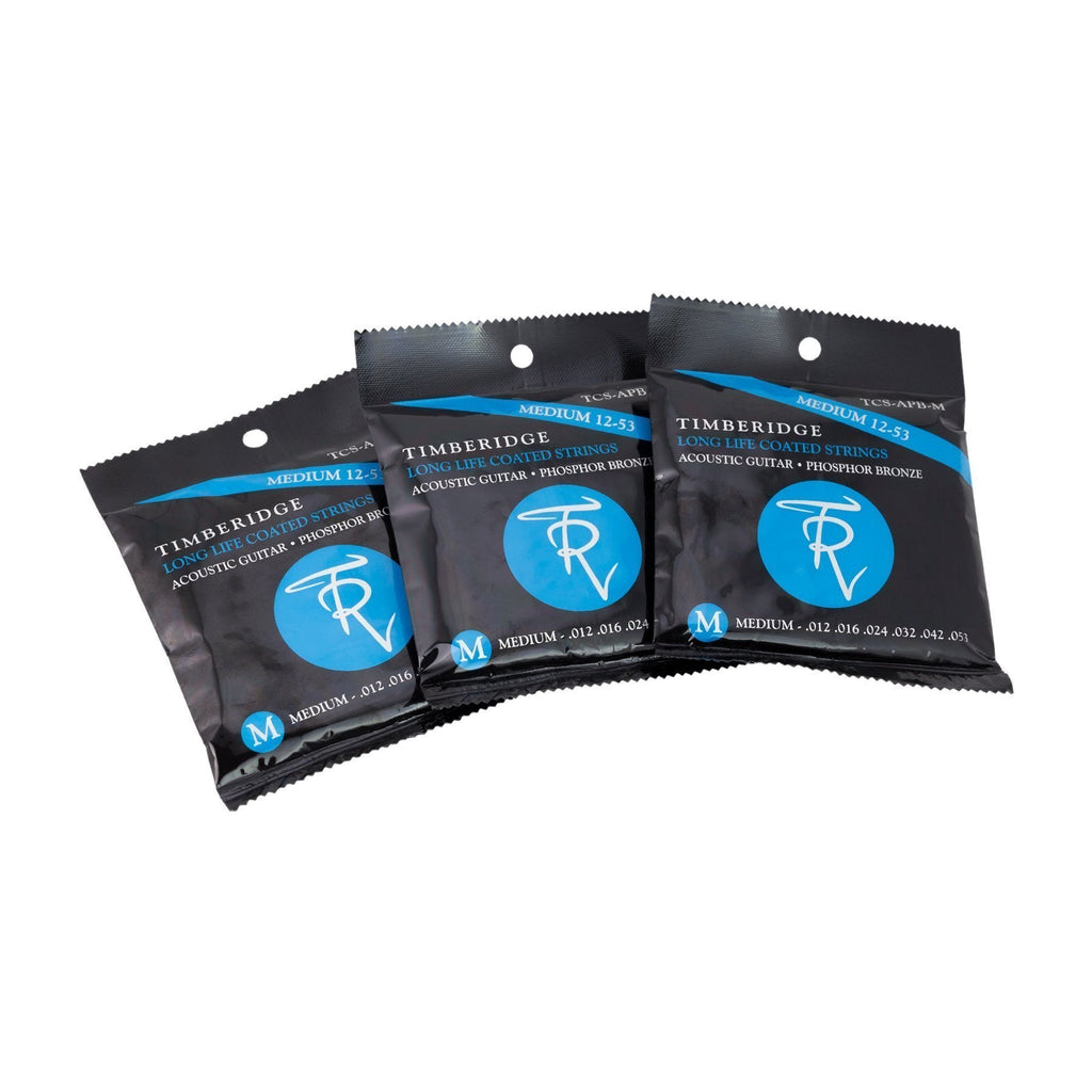 -Timberidge 3 Pack Medium Phosphor Bronze Long Life Coated Acoustic Guitar Strings (12-53)-Living Music
