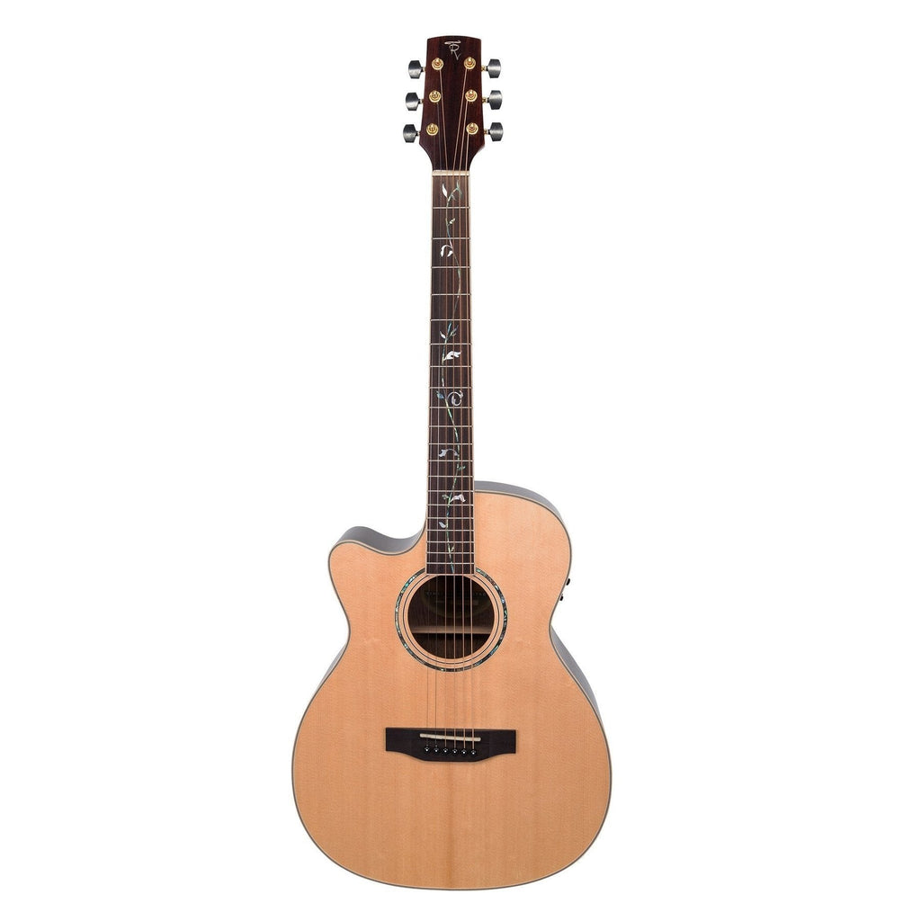 -Timberidge '3 Series' Left Handed Spruce Solid Top Acoustic-Electric Small-Body Cutaway Guitar with 'Tree of Life' Inlay (Natural Gloss)-Living Music