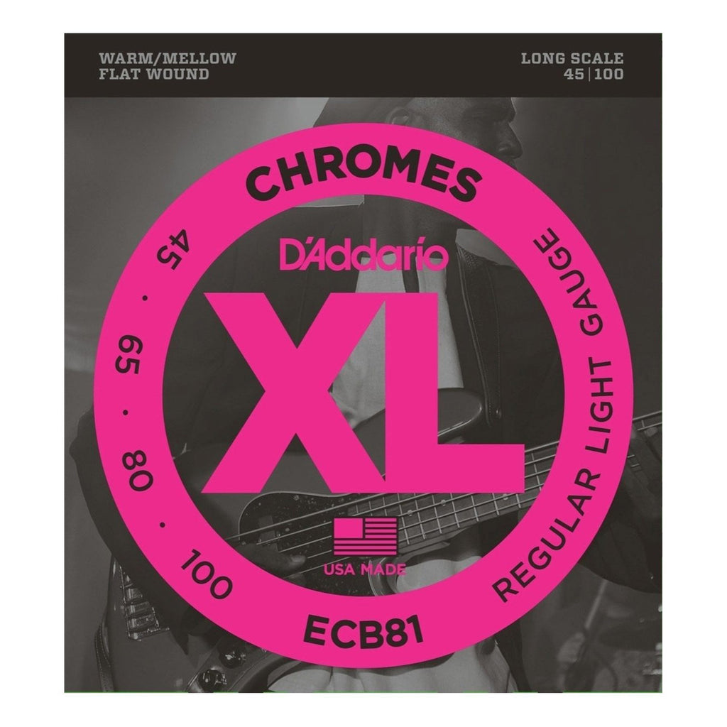 ECB81-D'Addario ECB81 Regular Light Chrome Flat Wound Bass Guitar Strings (45-100)-Living Music