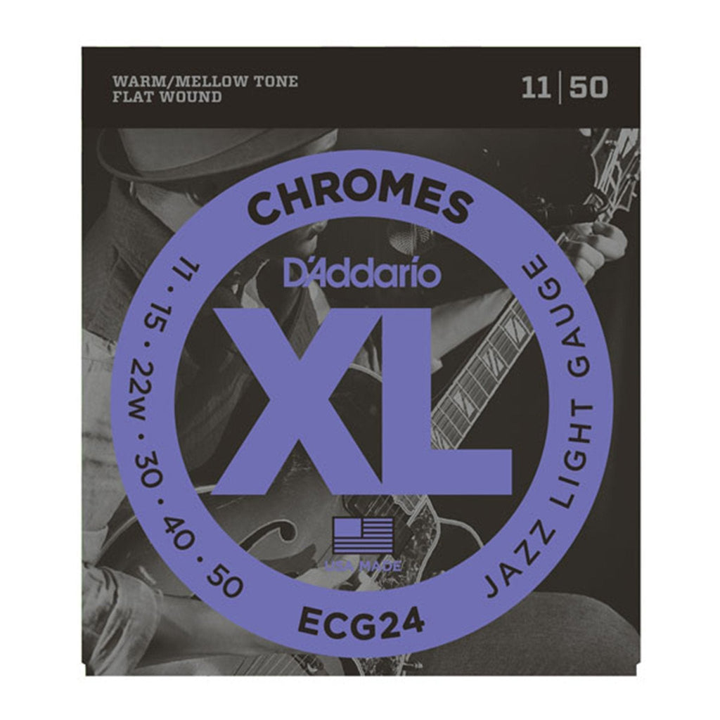 ECG24-D'Addario ECG24 Jazz Light Chrome Flat Wound Electric Guitar Strings (11-50)-Living Music