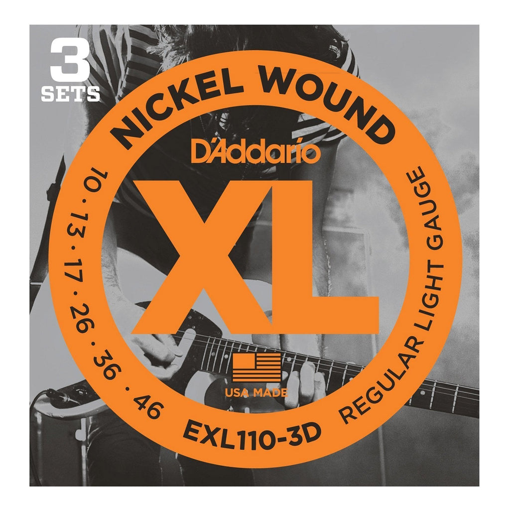 EXL110-3D-D'Addario EXL110-3D 3-Pack Regular Light Electric Guitar Strings (10-46)-Living Music