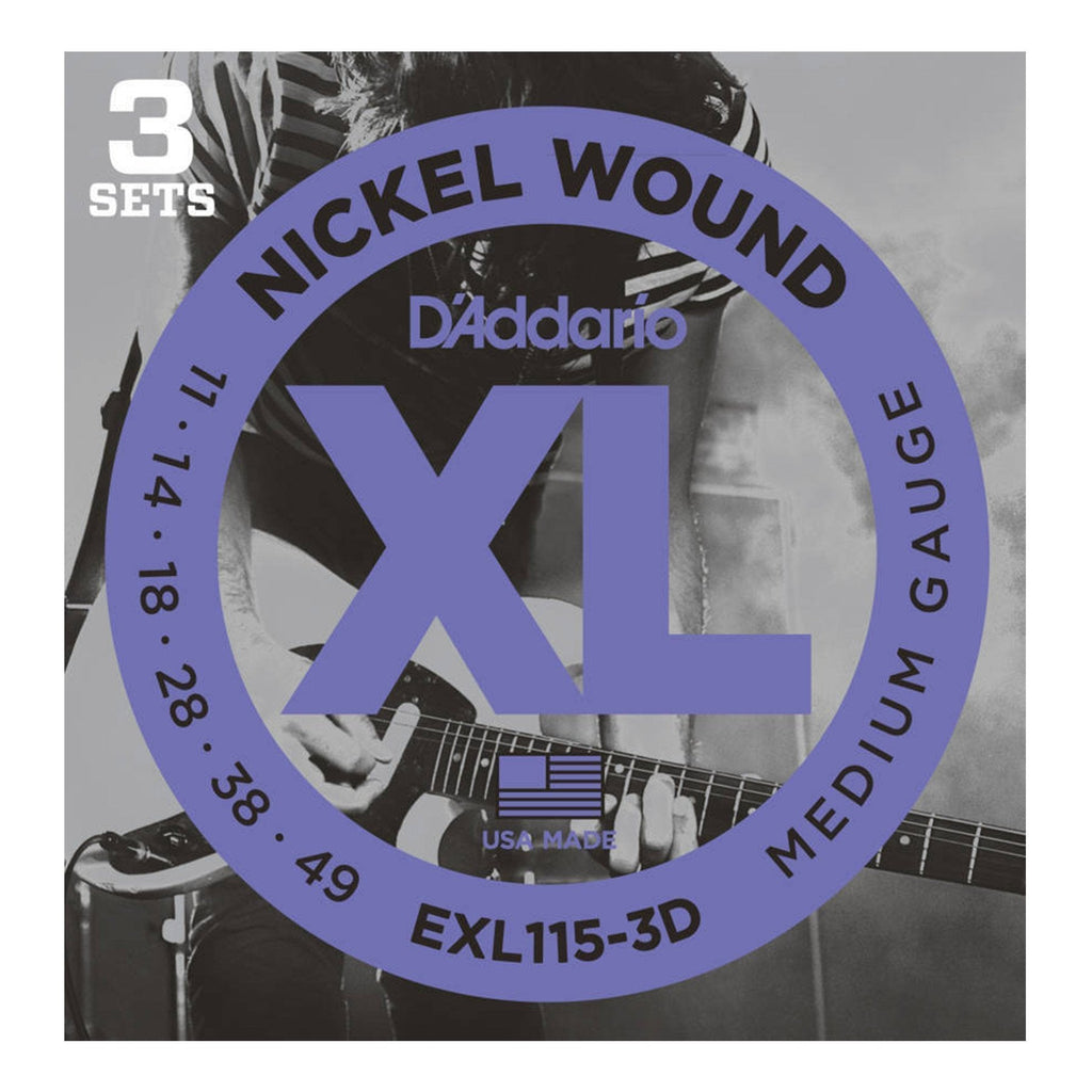 EXL115-3D-D'Addario EXL115-3D 3-Pack Medium Electric Guitar Strings (11-49)-Living Music